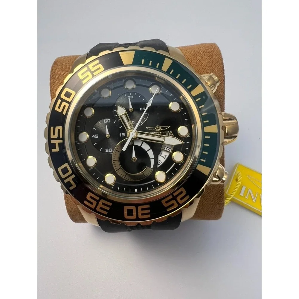 #W032 Invicta Pro Diver 19245 Quartz Chronograph 51mm Black Gold Men's Watch